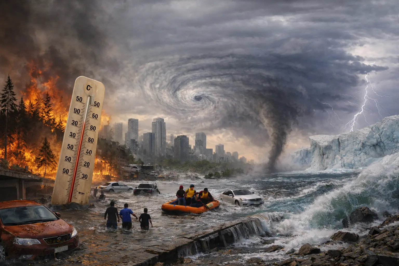 Extreme weather and environmental damage illustrating the global climate warning of 2026.